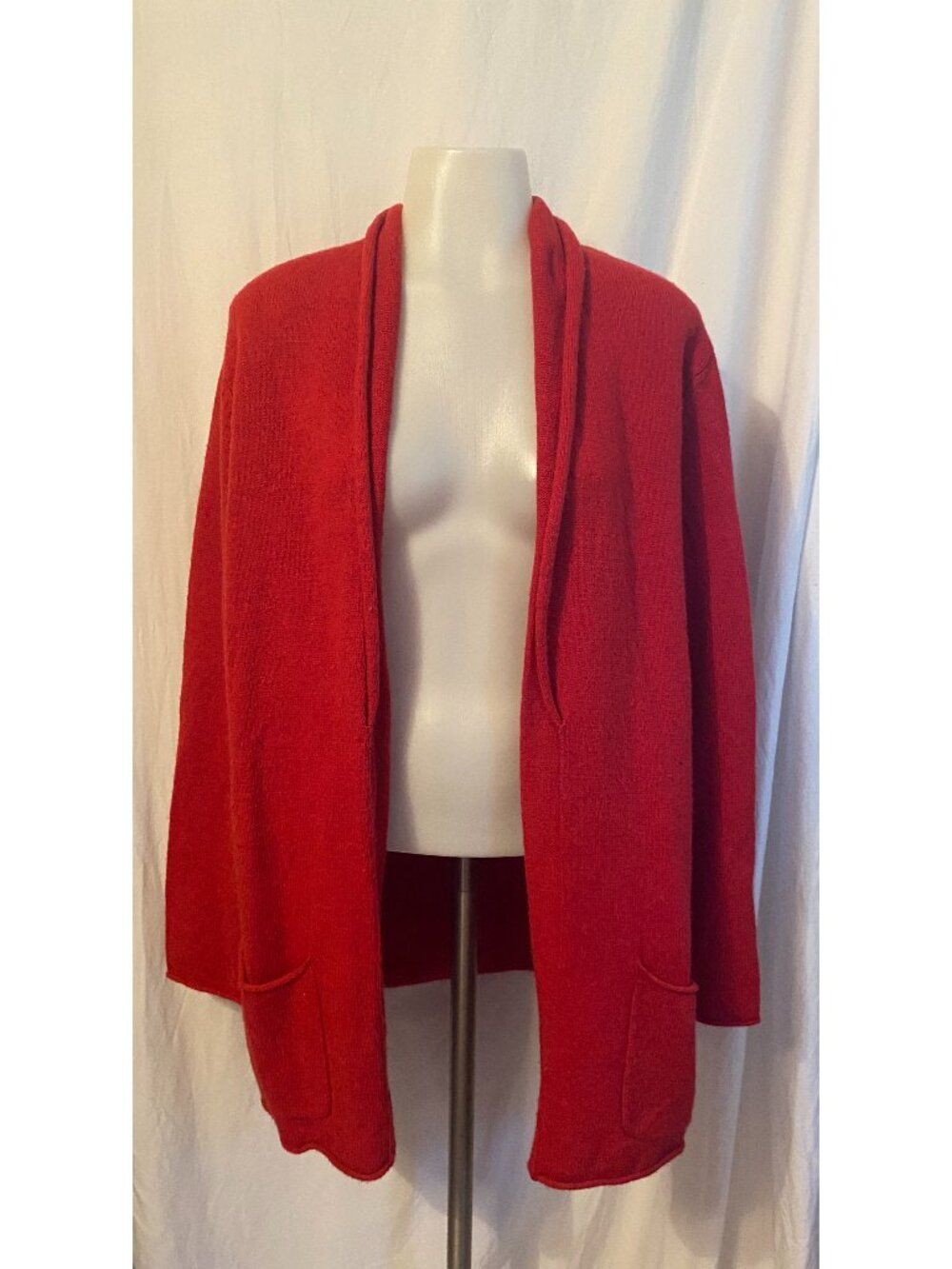 J.Jill Red Merino Wool Cashmere Blend Open Front Cardigan Sweater